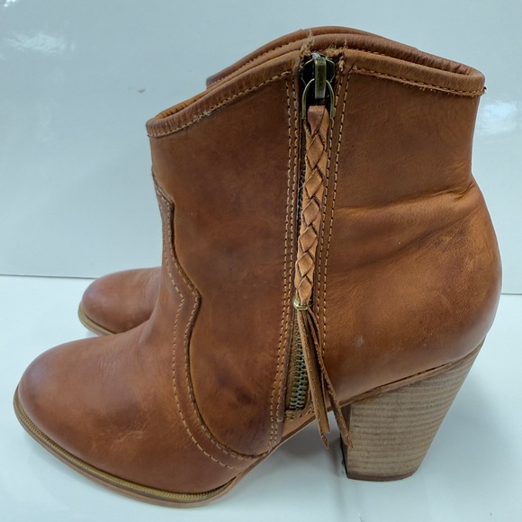 Aldo Leather Brown Western Ankle Bootie Stacked 3” Block Heel Zip Pull Size 9 - Picture 14 of 14